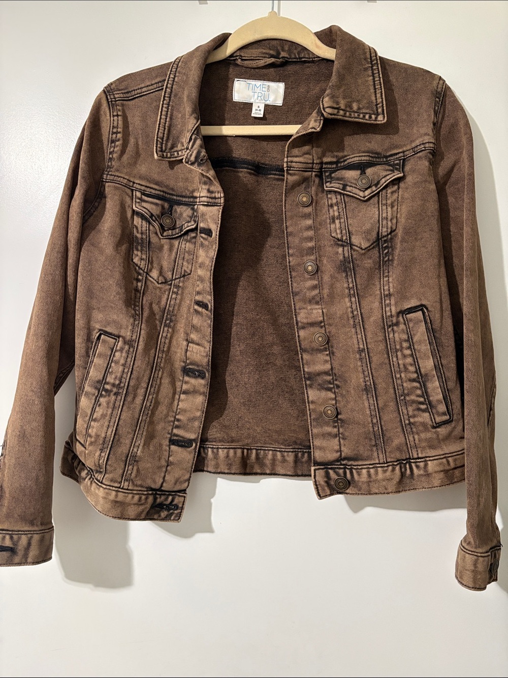 Time and Tru Brown Washed Denim Trucker Jacket